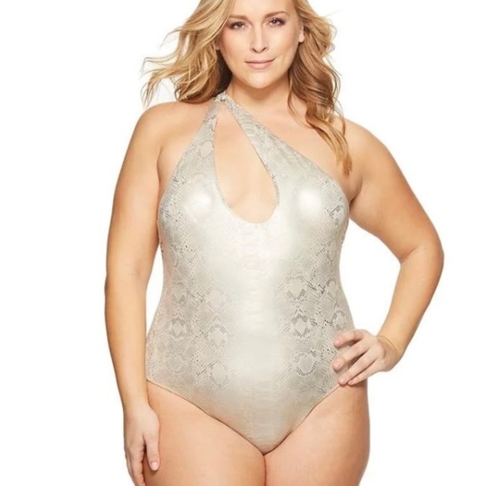 Sports Illustrated Woman’s Iridescent Silver Snake One Shoulder Swimsuit